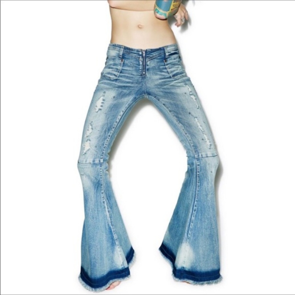 One Teaspoon Light Blue Distressed Flare Jeans